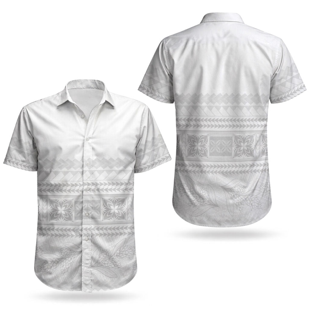 Samoa White Sunday Couples Matching Long Sleeve Bodycon Dress and Hawaiian Shirt Lotu Tamaiti Samoan Siapo Teuila Flowers LT14 - Polynesian Pride