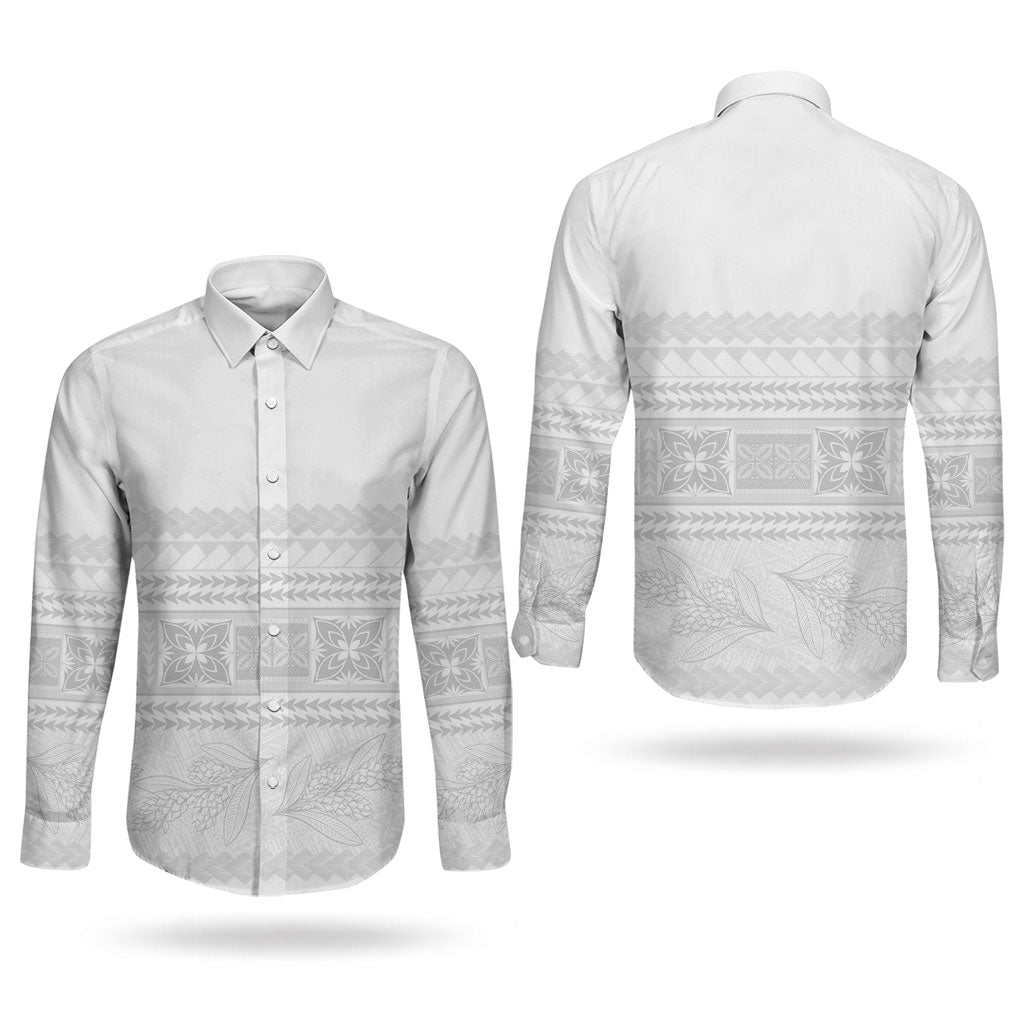 Samoa White Sunday Couples Matching Mermaid Dress and Long Sleeve Button Shirt Lotu Tamaiti Samoan Siapo Teuila Flowers LT14 - Polynesian Pride