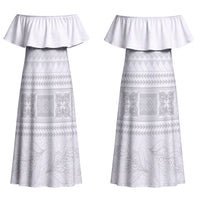 Samoa White Sunday Couples Matching Off Shoulder Maxi Dress and Hawaiian Shirt Lotu Tamaiti Samoan Siapo Teuila Flowers LT14 - Polynesian Pride