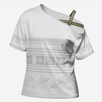 Samoa White Sunday Cross Shoulder Shirt Lotu Tamaiti Samoan Siapo Teuila Flowers LT14 Female White - Polynesian Pride