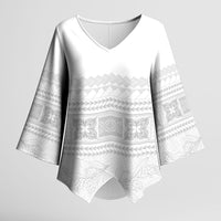 Samoa White Sunday Kimono Sleeve Blouse Lotu Tamaiti Samoan Siapo Teuila Flowers
