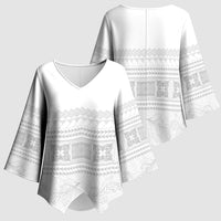 Samoa White Sunday Kimono Sleeve Blouse Lotu Tamaiti Samoan Siapo Teuila Flowers