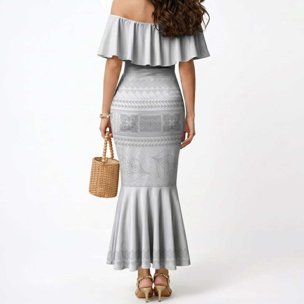 Samoa White Sunday Mermaid Dress Lotu Tamaiti Samoan Siapo Teuila Flowers LT14 - Polynesian Pride