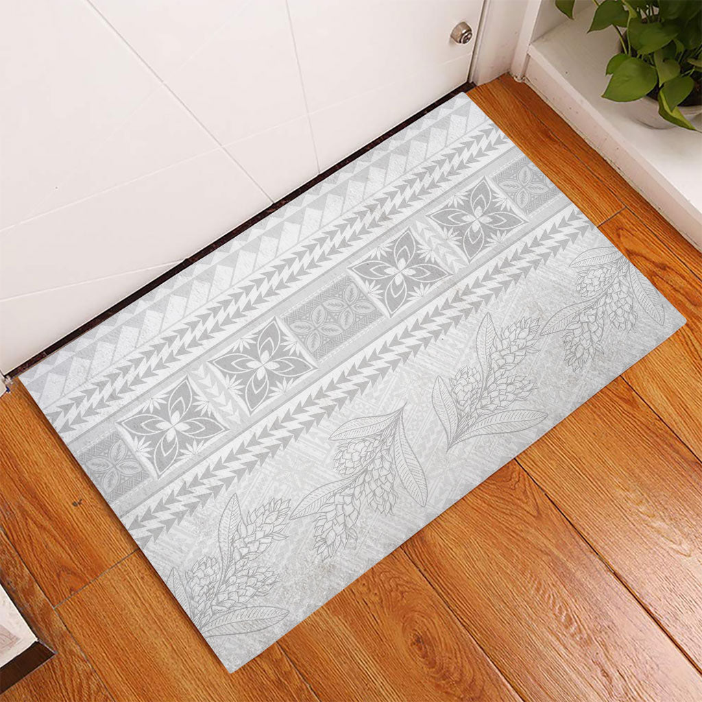 Samoa White Sunday Rubber Doormat Lotu Tamaiti Samoan Siapo Teuila Flowers LT14 - Polynesian Pride