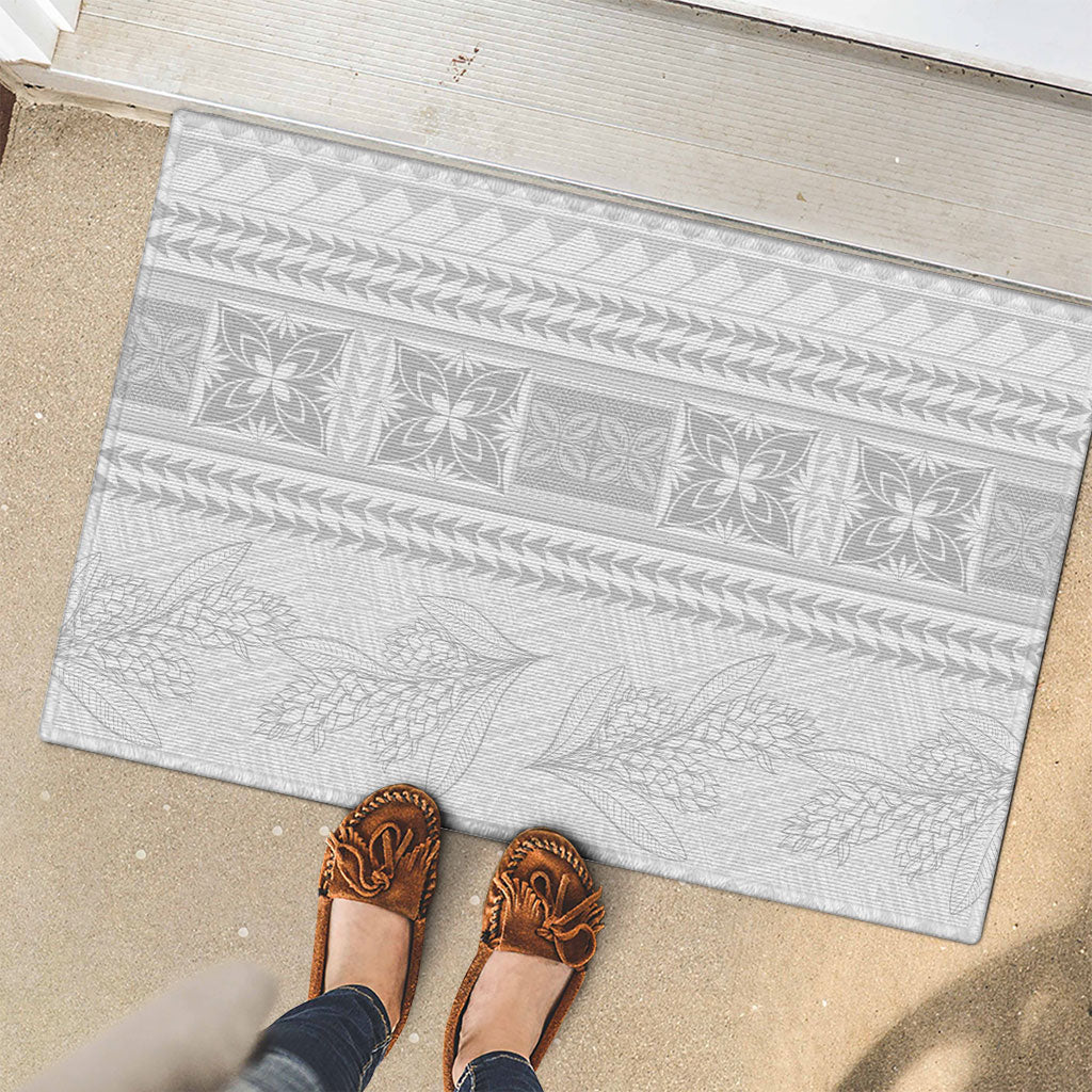 Samoa White Sunday Rubber Doormat Lotu Tamaiti Samoan Siapo Teuila Flowers LT14 - Polynesian Pride