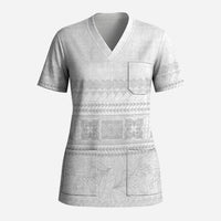 Samoa White Sunday Scrub Top Lotu Tamaiti Samoan Siapo Teuila Flowers LT14 Adult White - Polynesian Pride