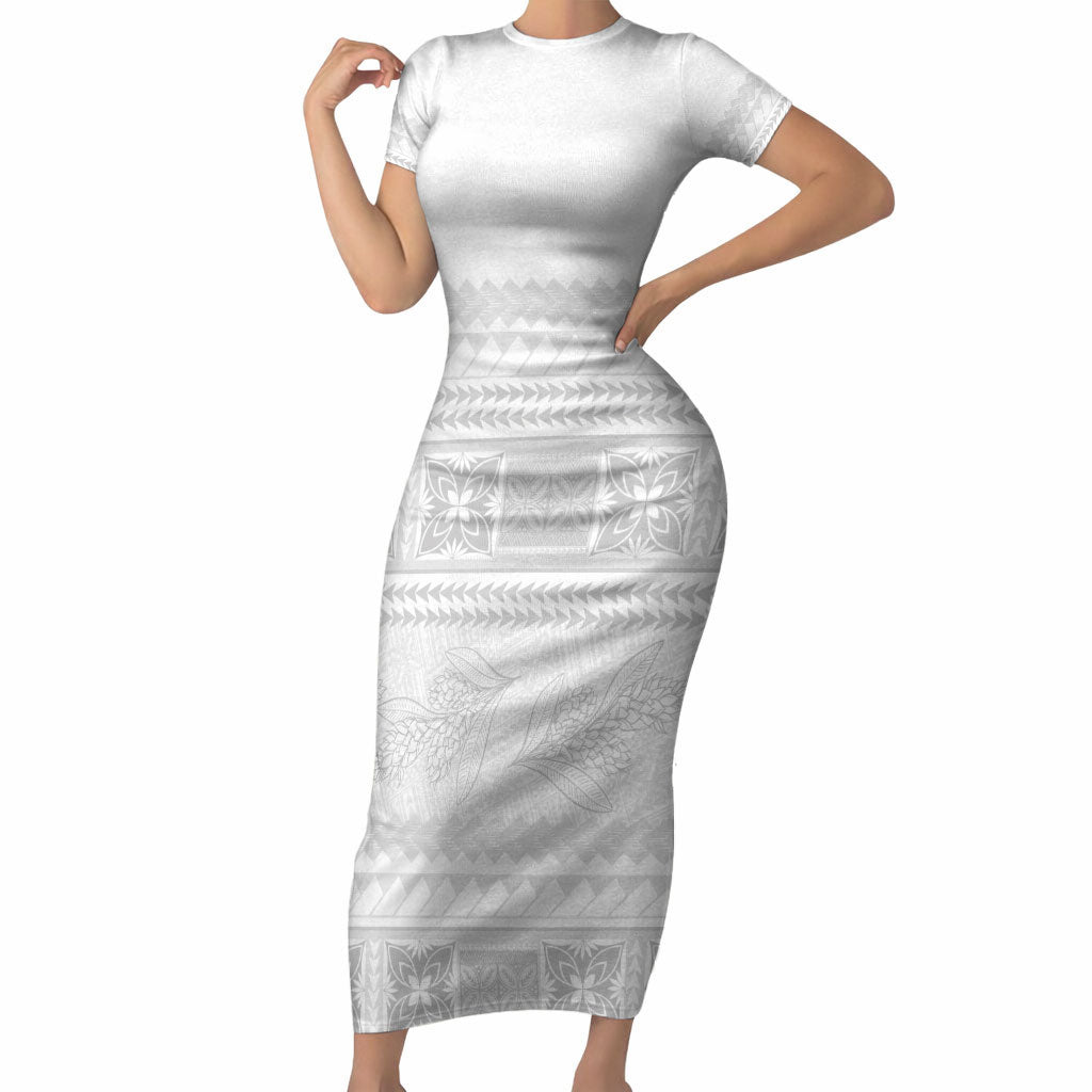 Samoa White Sunday Short Sleeve Bodycon Dress Lotu Tamaiti Samoan Siapo Teuila Flowers