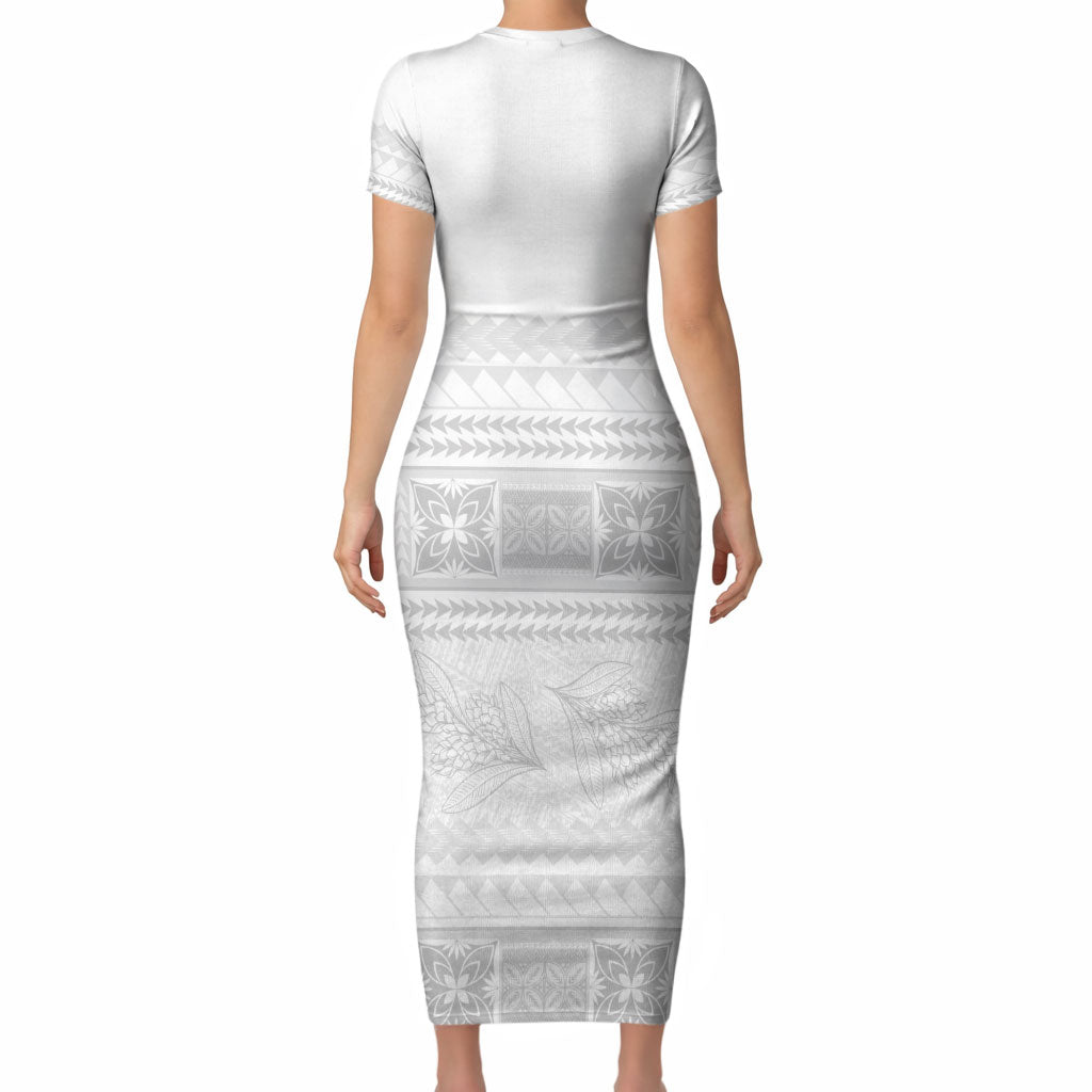 Samoa White Sunday Short Sleeve Bodycon Dress Lotu Tamaiti Samoan Siapo Teuila Flowers