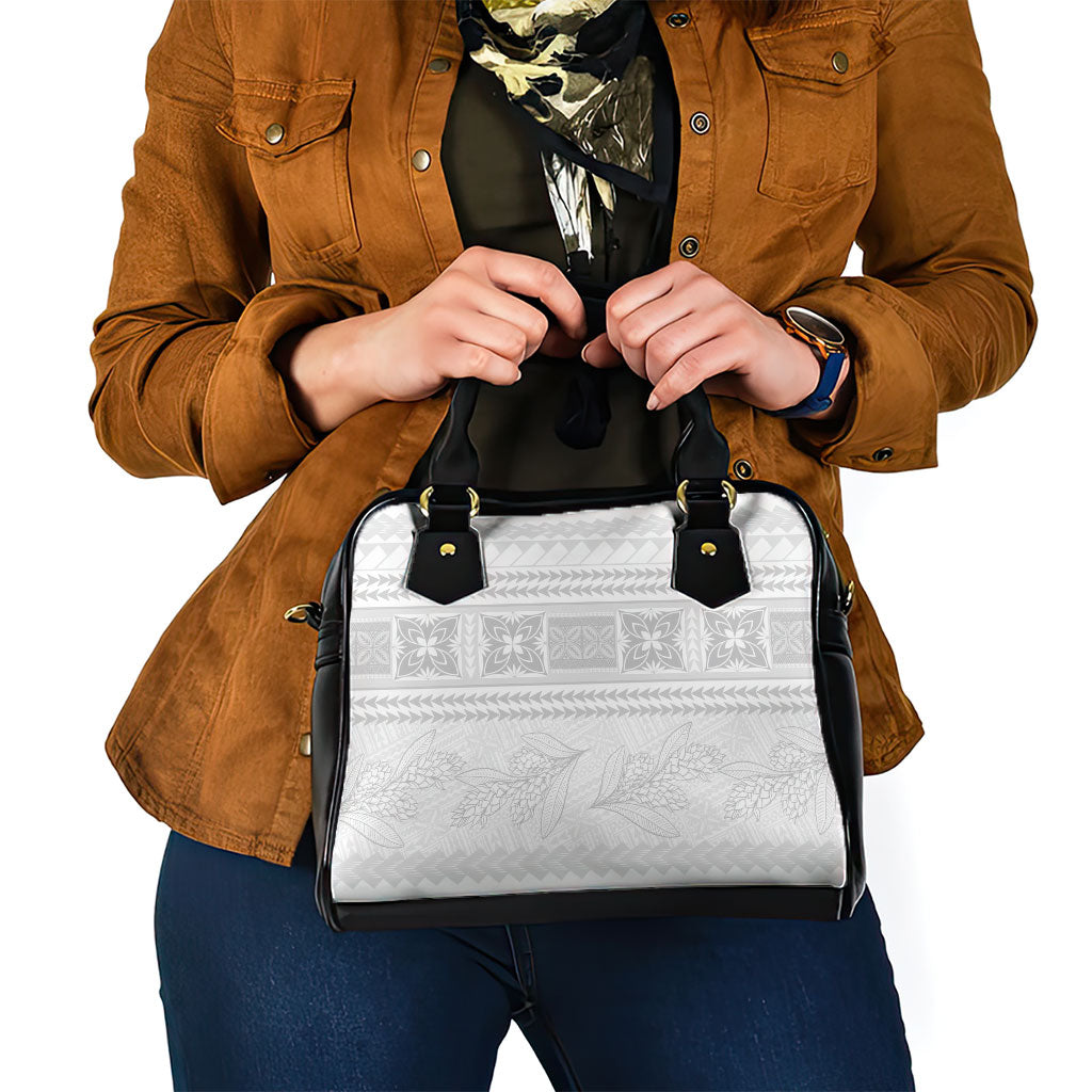 Samoa White Sunday Shoulder Handbag Lotu Tamaiti Samoan Siapo Teuila Flowers LT14 - Polynesian Pride
