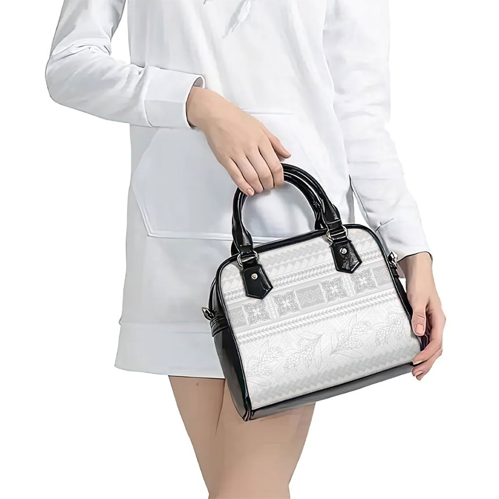 Samoa White Sunday Shoulder Handbag Lotu Tamaiti Samoan Siapo Teuila Flowers LT14 - Polynesian Pride