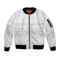 Samoa White Sunday Sleeve Zip Bomber Jacket Lotu Tamaiti Samoan Siapo Teuila Flowers LT14 Unisex White - Polynesian Pride