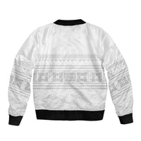 Samoa White Sunday Sleeve Zip Bomber Jacket Lotu Tamaiti Samoan Siapo Teuila Flowers LT14 - Polynesian Pride