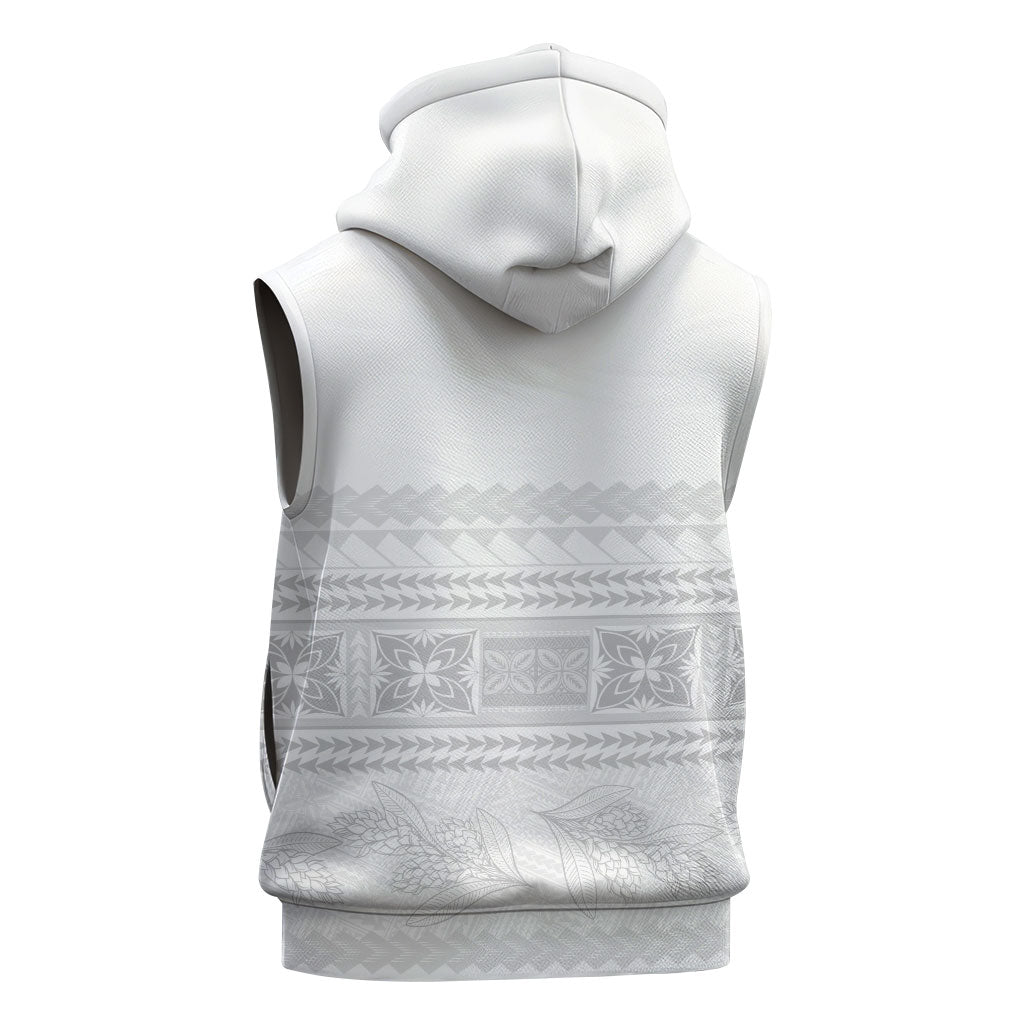 Samoa White Sunday Sleeveless Hoodie Lotu Tamaiti Samoan Siapo Teuila Flowers LT14 - Polynesian Pride