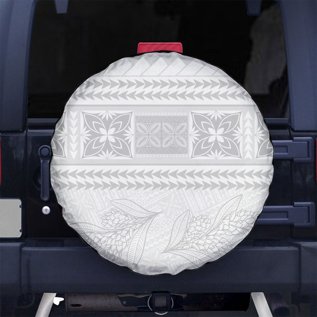 Samoa White Sunday Spare Tire Cover Lotu Tamaiti Samoan Siapo Teuila Flowers LT14 No hole White - Polynesian Pride