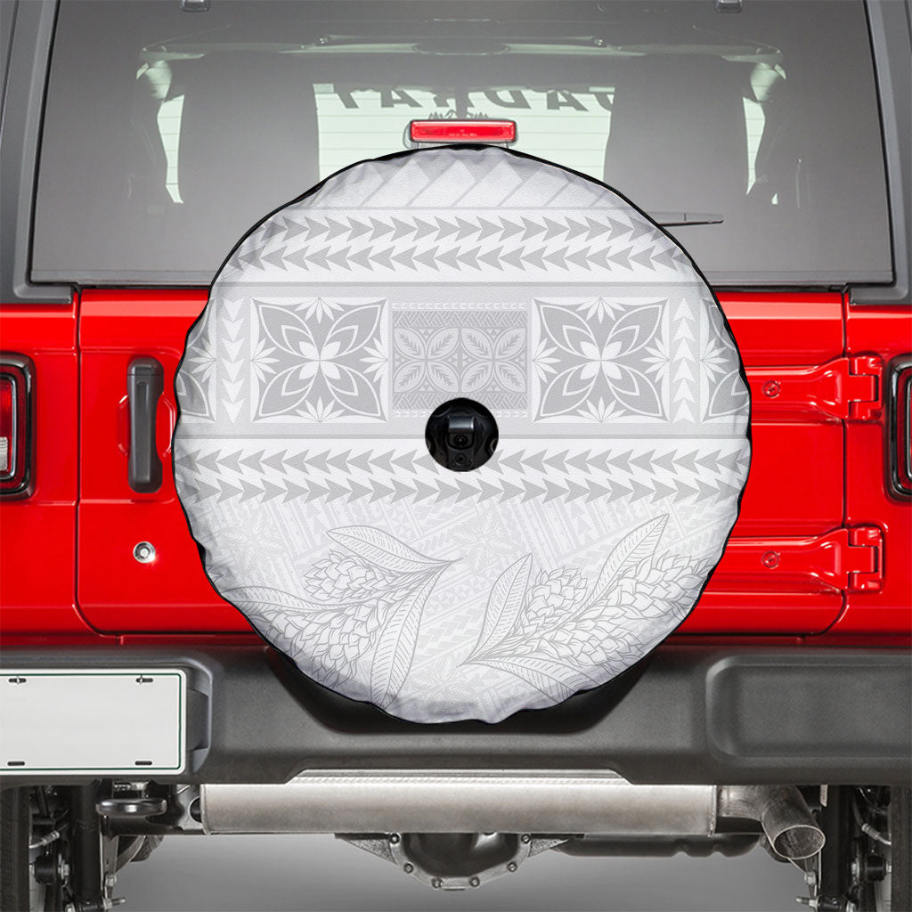 Samoa White Sunday Spare Tire Cover Lotu Tamaiti Samoan Siapo Teuila Flowers LT14 - Polynesian Pride