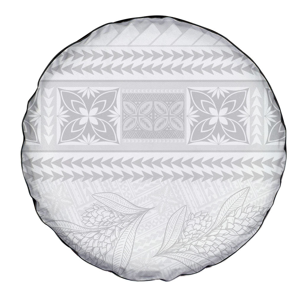Samoa White Sunday Spare Tire Cover Lotu Tamaiti Samoan Siapo Teuila Flowers LT14 - Polynesian Pride
