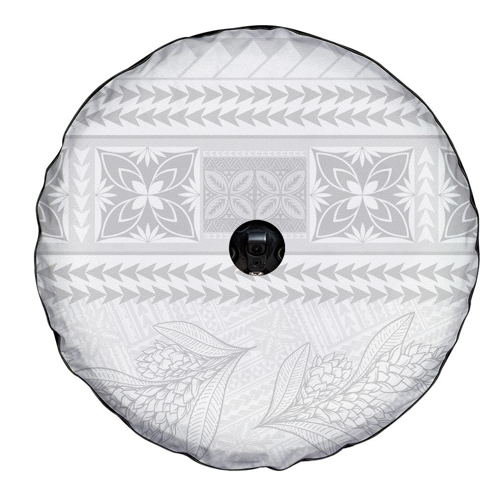 Samoa White Sunday Spare Tire Cover Lotu Tamaiti Samoan Siapo Teuila Flowers LT14 - Polynesian Pride