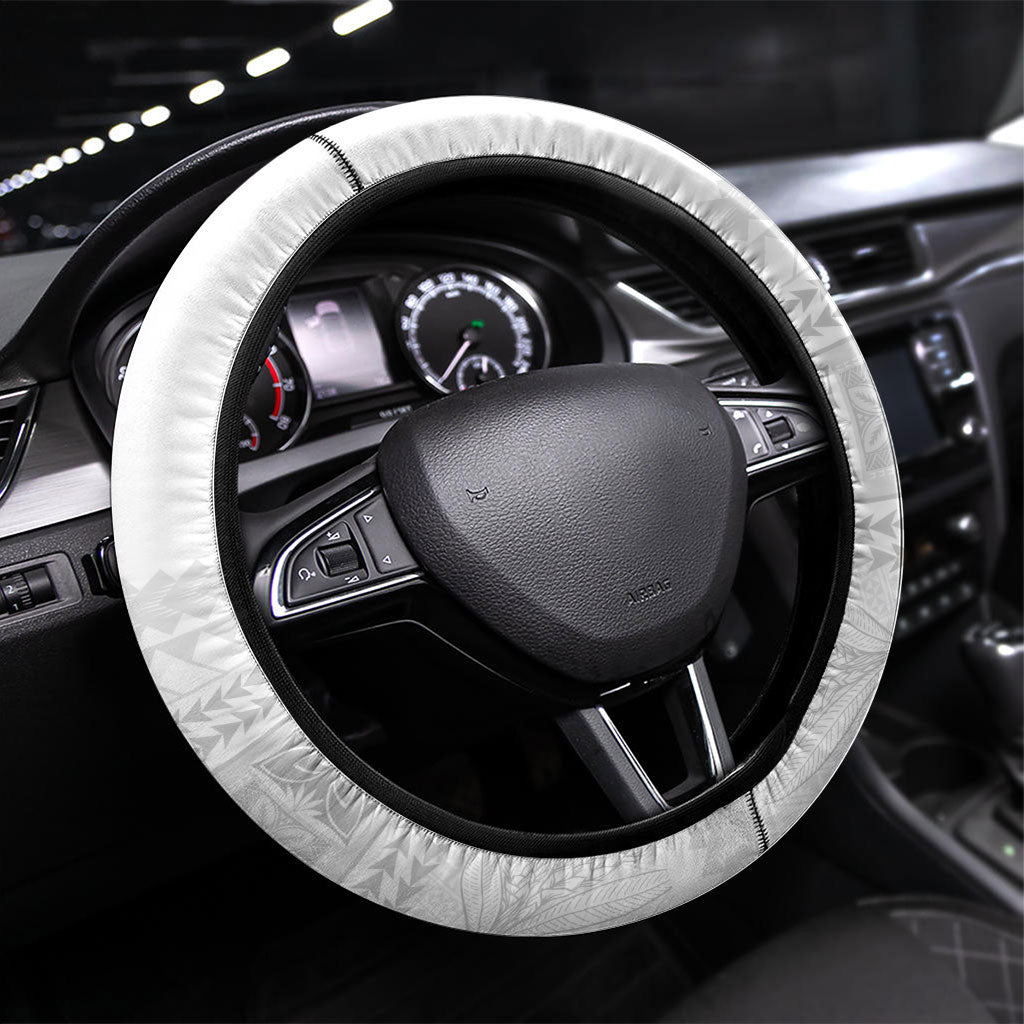 Samoa White Sunday Steering Wheel Cover Lotu Tamaiti Samoan Siapo Teuila Flowers