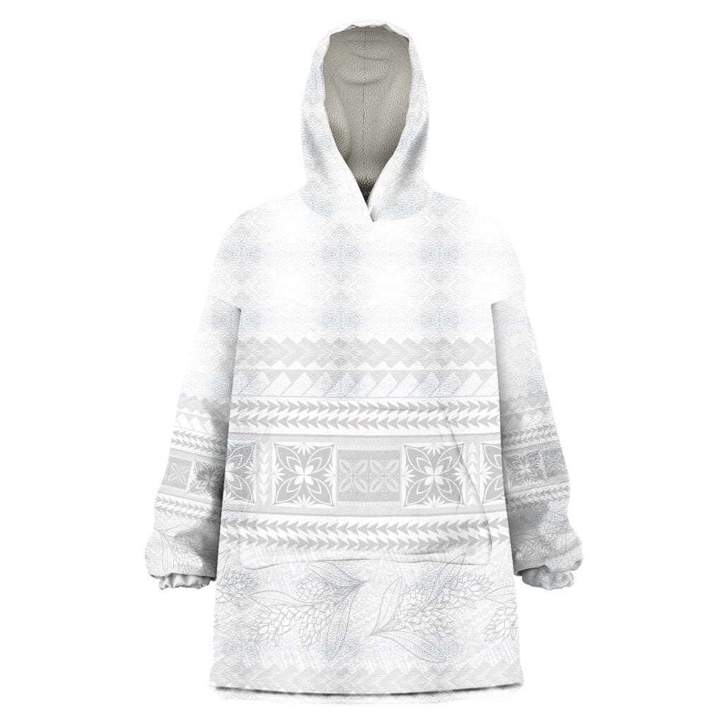 Samoa White Sunday Wearable Blanket Hoodie Lotu Tamaiti Samoan Siapo Teuila Flowers