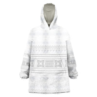Samoa White Sunday Wearable Blanket Hoodie Lotu Tamaiti Samoan Siapo Teuila Flowers