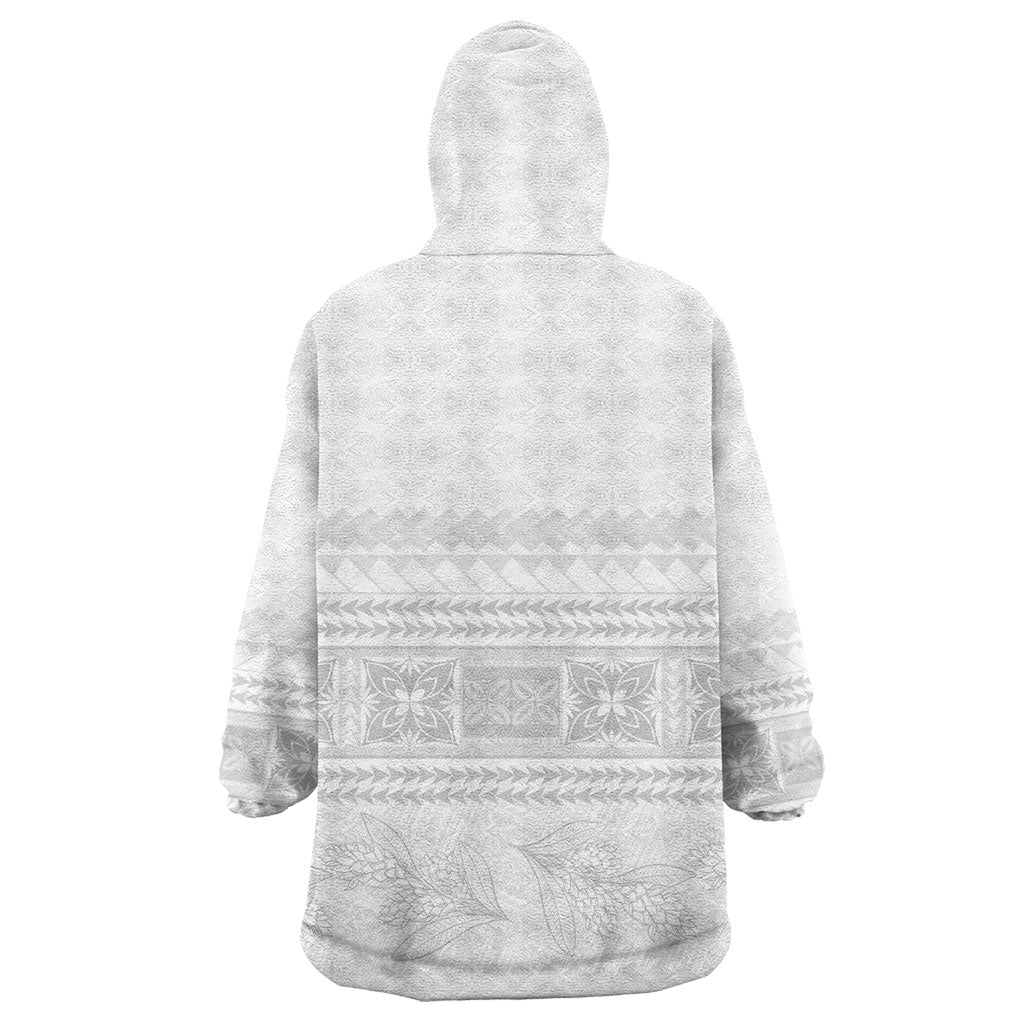 Samoa White Sunday Wearable Blanket Hoodie Lotu Tamaiti Samoan Siapo Teuila Flowers