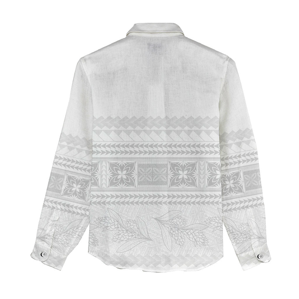 Samoa White Sunday Women Casual Shirt Lotu Tamaiti Samoan Siapo Teuila Flowers LT14 - Polynesian Pride