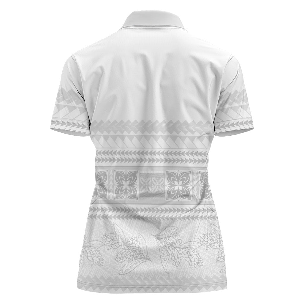 Samoa White Sunday Women Polo Shirt Lotu Tamaiti Samoan Siapo Teuila Flowers LT14 - Polynesian Pride