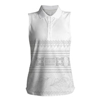 Samoa White Sunday Women Sleeveless Polo Shirt Lotu Tamaiti Samoan Siapo Teuila Flowers LT14 Female White - Polynesian Pride