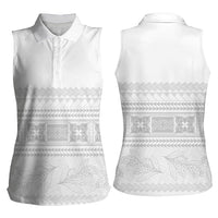 Samoa White Sunday Women Sleeveless Polo Shirt Lotu Tamaiti Samoan Siapo Teuila Flowers LT14 - Polynesian Pride
