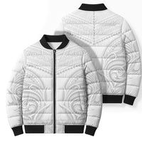 Niue White Sunday Bomber Puffer Jacket Aho Tapu Fanau Hiapo Pattern LT14 - Polynesian Pride