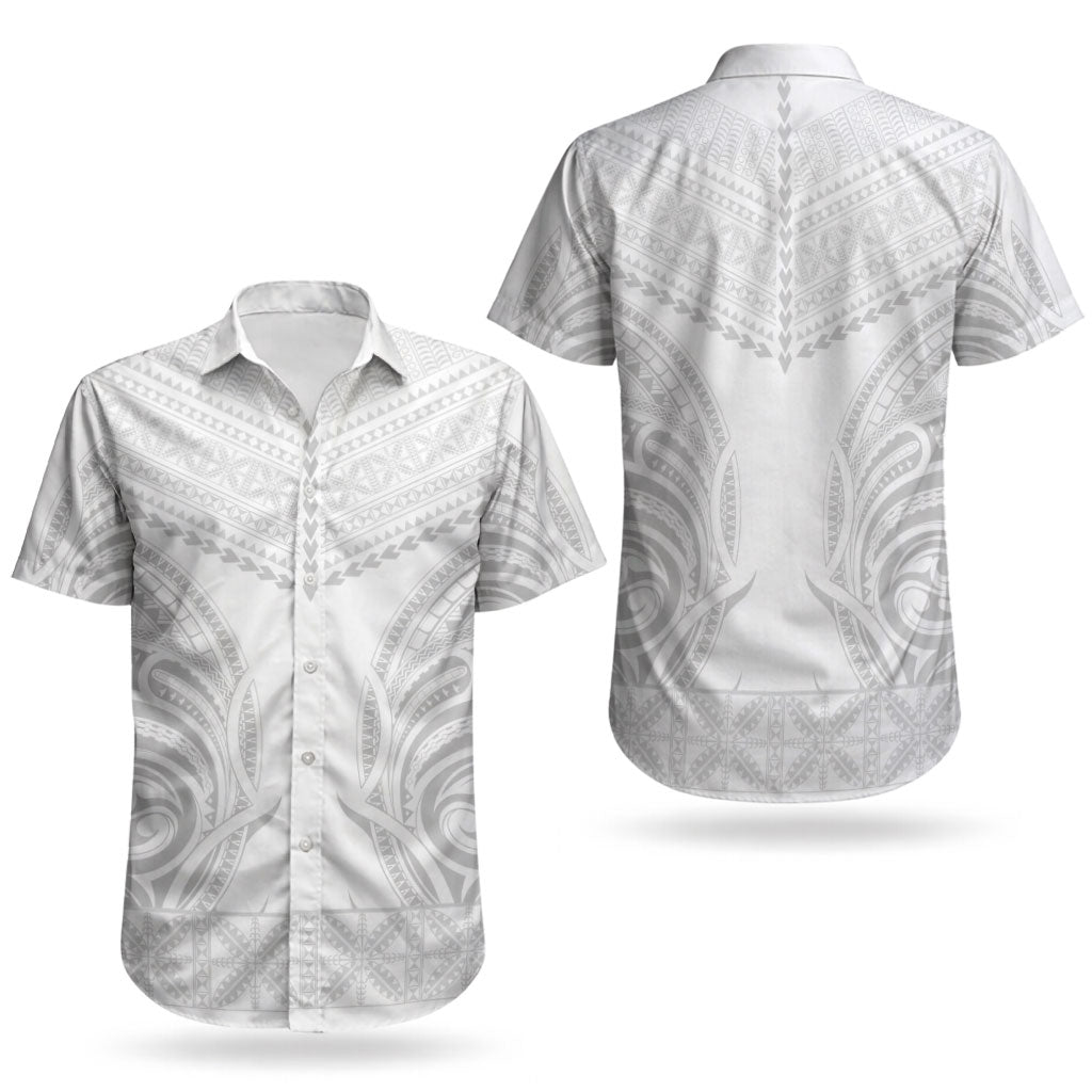 Niue White Sunday Couples Matching Long Sleeve Bodycon Dress and Hawaiian Shirt Aho Tapu Fanau Hiapo Pattern LT14 - Polynesian Pride