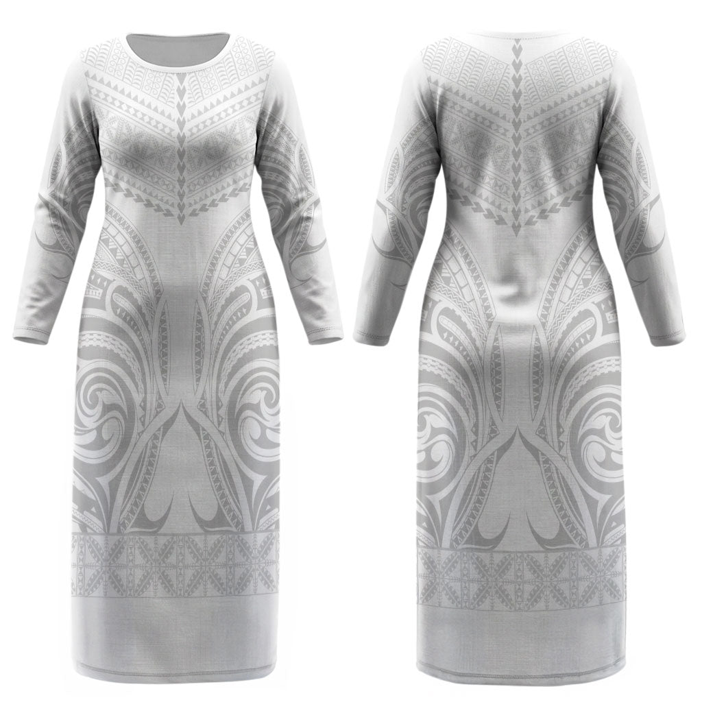 Niue White Sunday Couples Matching Long Sleeve Bodycon Dress and Hawaiian Shirt Aho Tapu Fanau Hiapo Pattern LT14 - Polynesian Pride