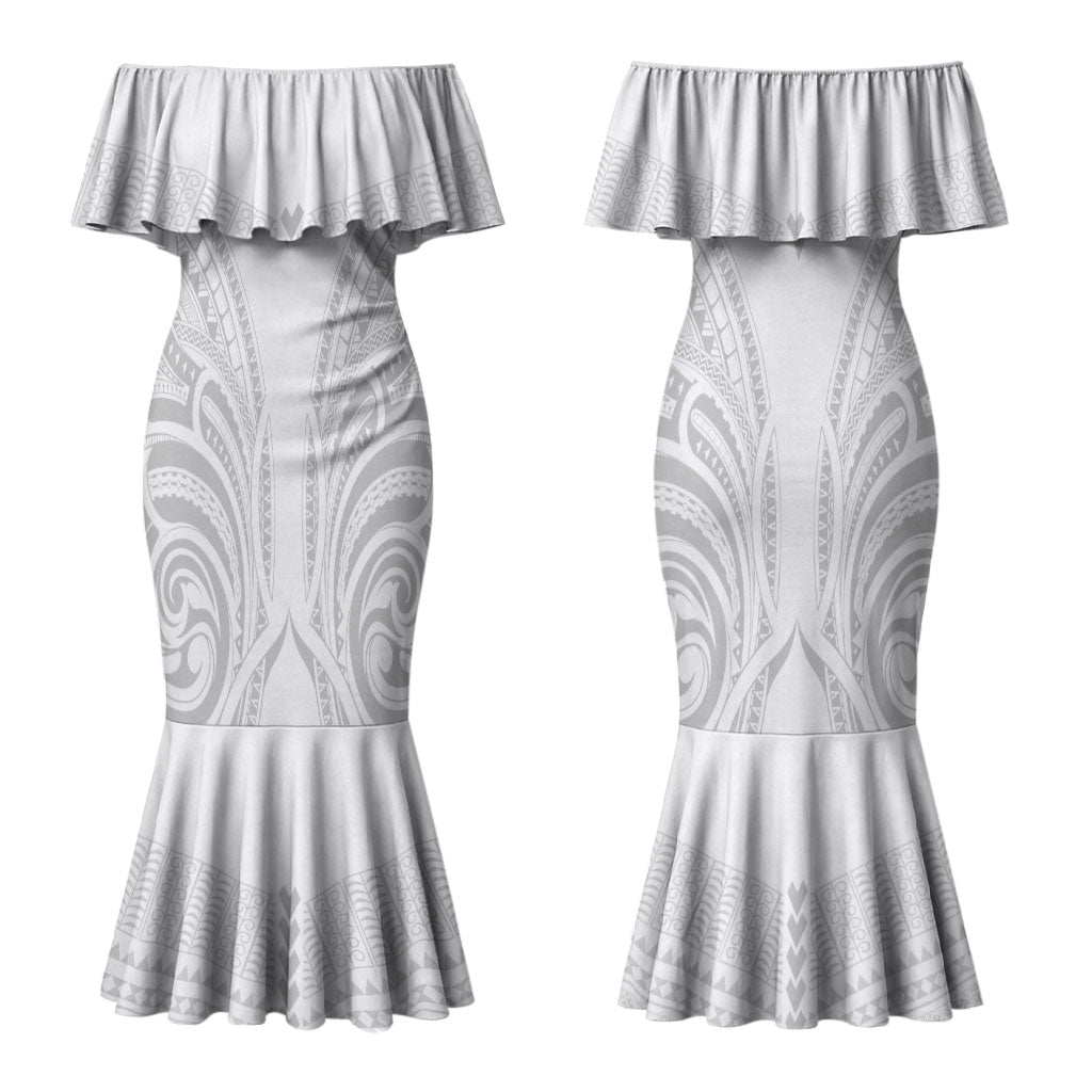 Niue White Sunday Couples Matching Mermaid Dress and Hawaiian Shirt Aho Tapu Fanau Hiapo Pattern LT14 - Polynesian Pride