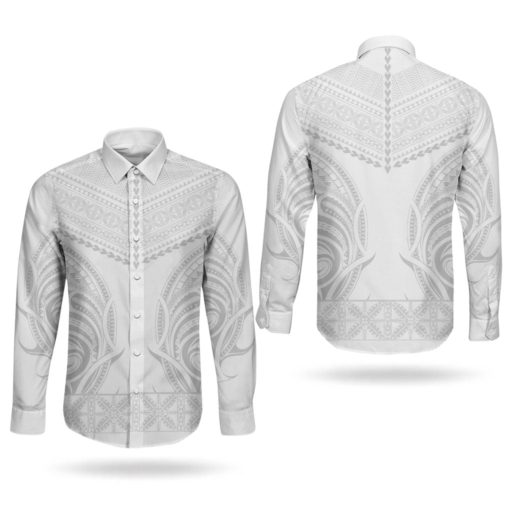 Niue White Sunday Couples Matching Tank Maxi Dress and Long Sleeve Button Shirt Aho Tapu Fanau Hiapo Pattern