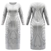 Niue White Sunday Family Matching Long Sleeve Bodycon Dress and Hawaiian Shirt Aho Tapu Fanau Hiapo Pattern LT14 Mom's Dress White - Polynesian Pride