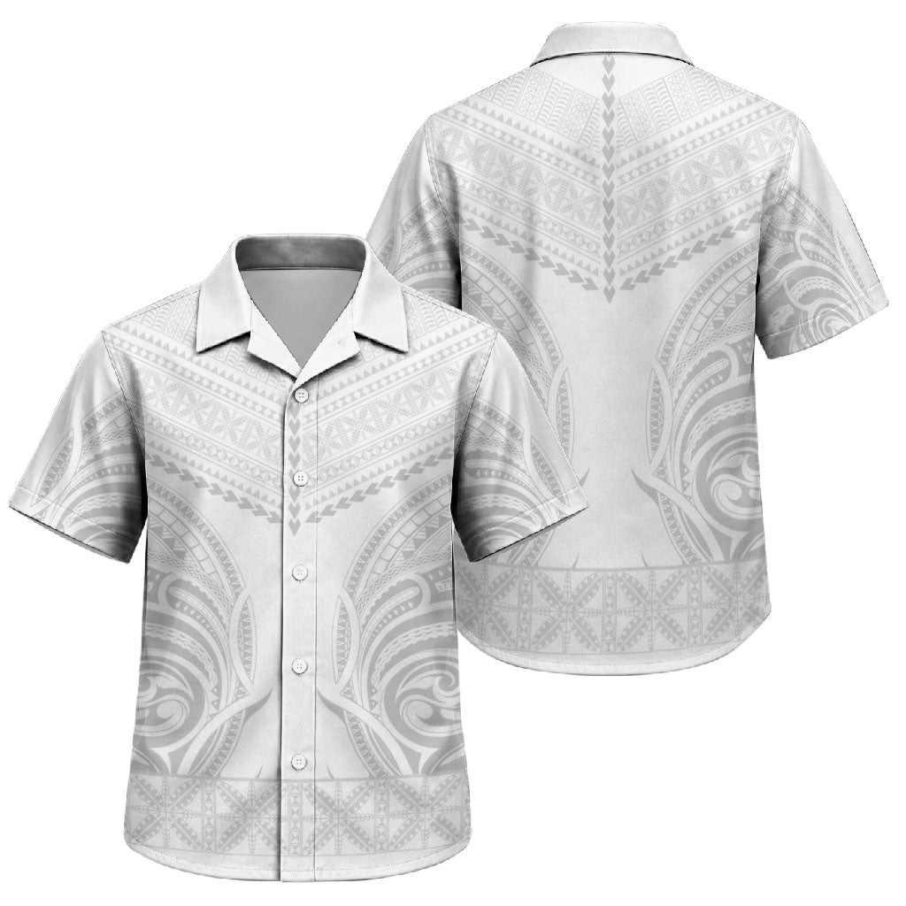 Niue White Sunday Family Matching Long Sleeve Bodycon Dress and Hawaiian Shirt Aho Tapu Fanau Hiapo Pattern LT14 Son's Shirt White - Polynesian Pride