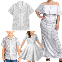 Niue White Sunday Family Matching Off Shoulder Maxi Dress and Hawaiian Shirt Aho Tapu Fanau Hiapo Pattern LT14 - Polynesian Pride