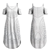 Niue White Sunday Family Matching Summer Maxi Dress and Hawaiian Shirt Aho Tapu Fanau Hiapo Pattern LT14 Mom's Dress White - Polynesian Pride