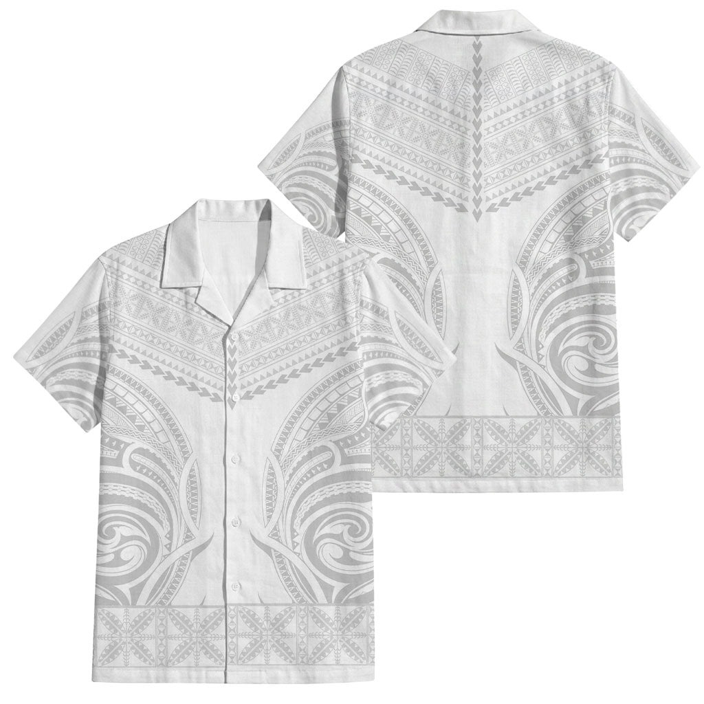 Niue White Sunday Family Matching Summer Maxi Dress and Hawaiian Shirt Aho Tapu Fanau Hiapo Pattern LT14 Dad's Shirt - Short Sleeve White - Polynesian Pride