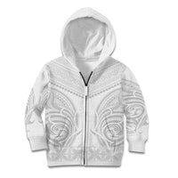 Niue White Sunday Kid Hoodie Aho Tapu Fanau Hiapo Pattern LT14 Zip Hoodie White - Polynesian Pride
