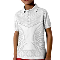 Niue White Sunday Kid Polo Shirt Aho Tapu Fanau Hiapo Pattern LT14 Kid White - Polynesian Pride