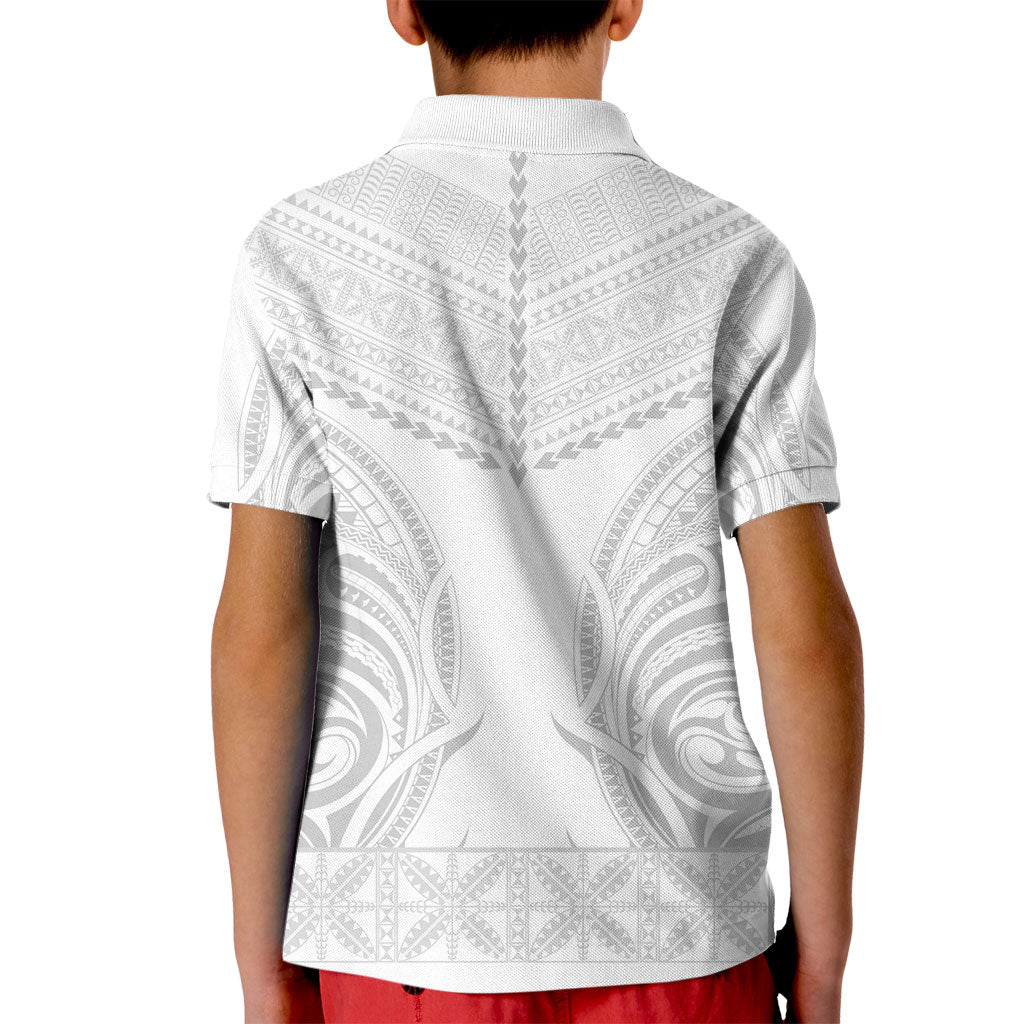Niue White Sunday Kid Polo Shirt Aho Tapu Fanau Hiapo Pattern LT14 - Polynesian Pride