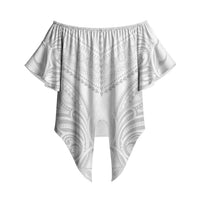 Niue White Sunday Off Shoulder Wrap Waist Top Aho Tapu Fanau Hiapo Pattern LT14 - Polynesian Pride