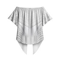 Niue White Sunday Off Shoulder Wrap Waist Top Aho Tapu Fanau Hiapo Pattern LT14 - Polynesian Pride