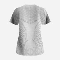Niue White Sunday Scrub Top Aho Tapu Fanau Hiapo Pattern LT14 - Polynesian Pride