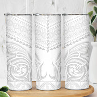 Niue White Sunday Skinny Tumbler Aho Tapu Fanau Hiapo Pattern LT14 - Polynesian Pride