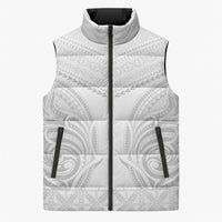 Niue White Sunday Sleeveless Puffer Jacket Aho Tapu Fanau Hiapo Pattern LT14 Unisex White - Polynesian Pride