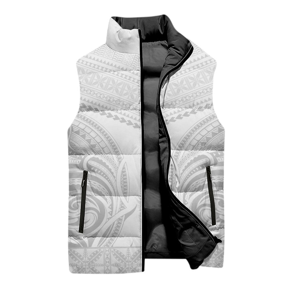 Niue White Sunday Sleeveless Puffer Jacket Aho Tapu Fanau Hiapo Pattern LT14 - Polynesian Pride