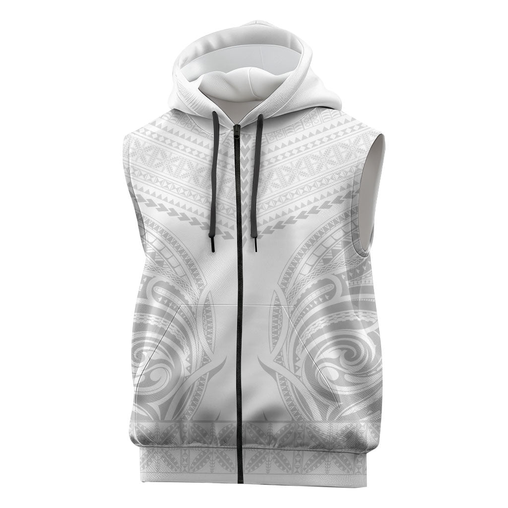 Niue White Sunday Sleeveless Zip Hoodie Aho Tapu Fanau Hiapo Pattern LT14 White - Polynesian Pride