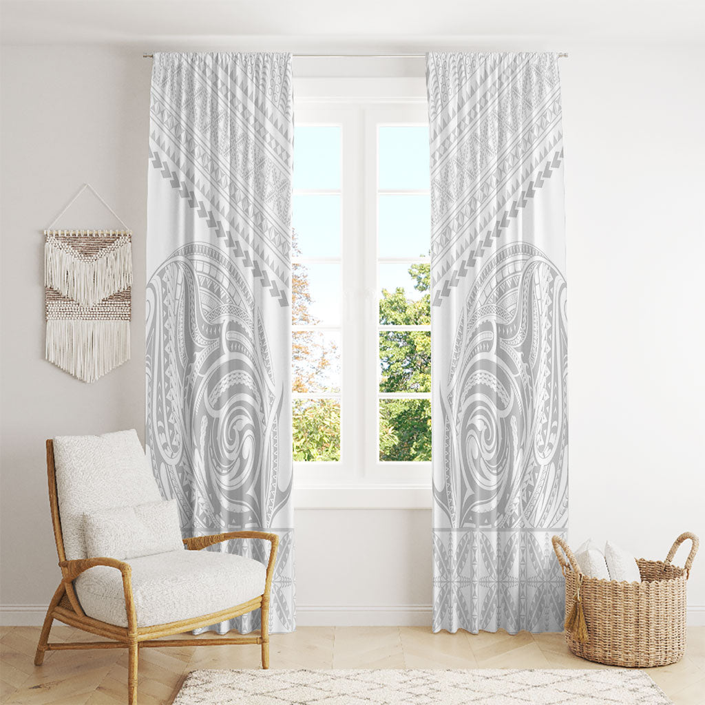 Niue White Sunday Window Curtain Aho Tapu Fanau Hiapo Pattern LT14 - Polynesian Pride